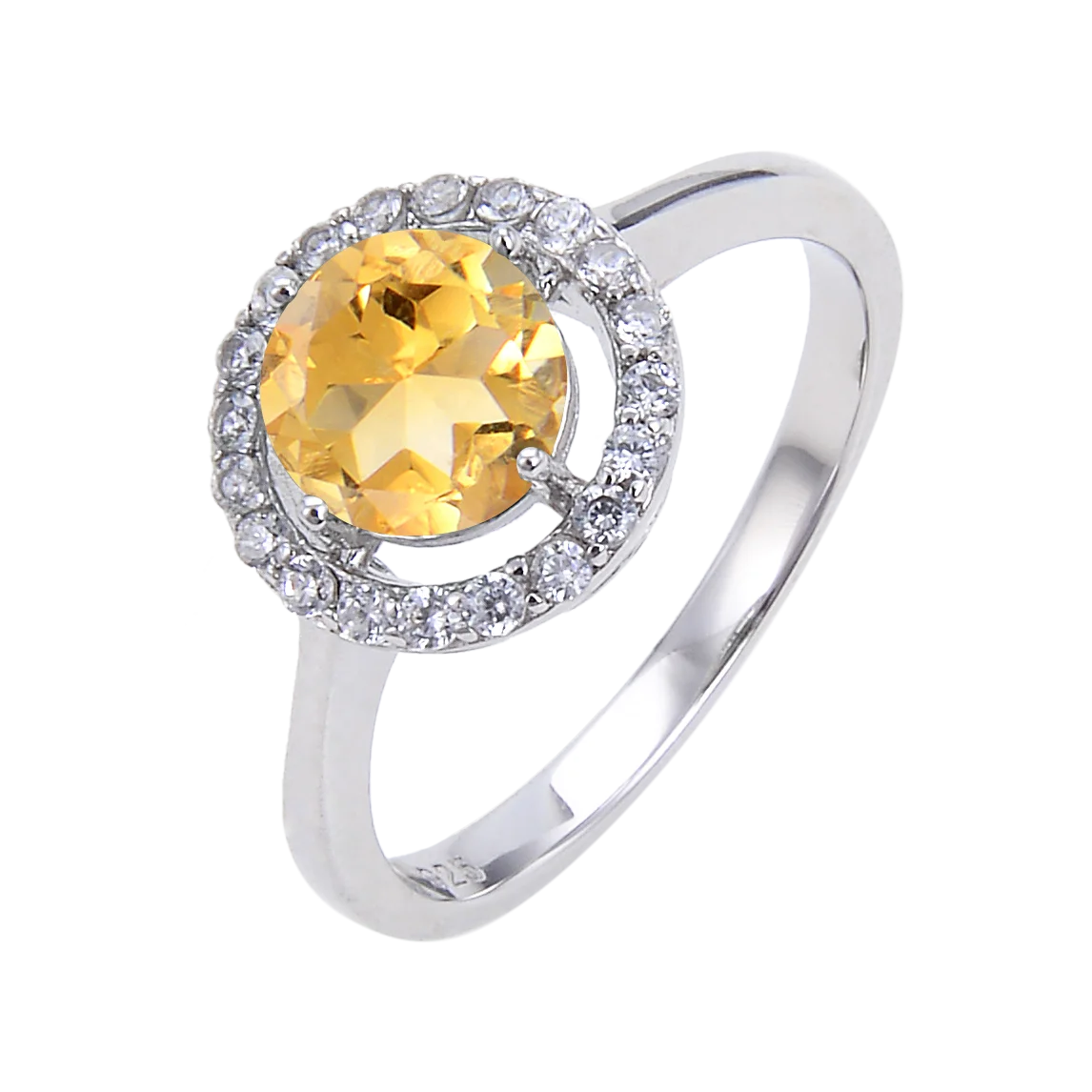 

Abiding Halo Natural Citrine Gemstone Ring Fashion 925 Sterling Silver Jewellery Wedding Ring Women For Bridal
