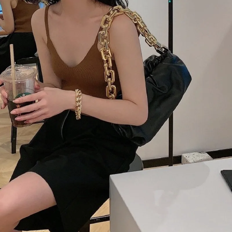 

Thick chain ruffled cloud pack Leather one-shoulder underarm bag for women