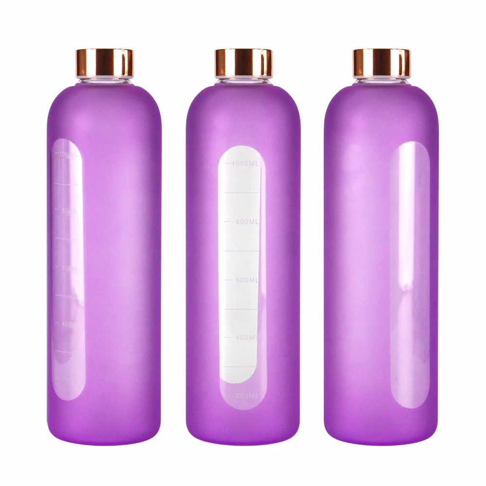 

Hot selling 1l glass water bottle frosted glass Water bottle with time marker