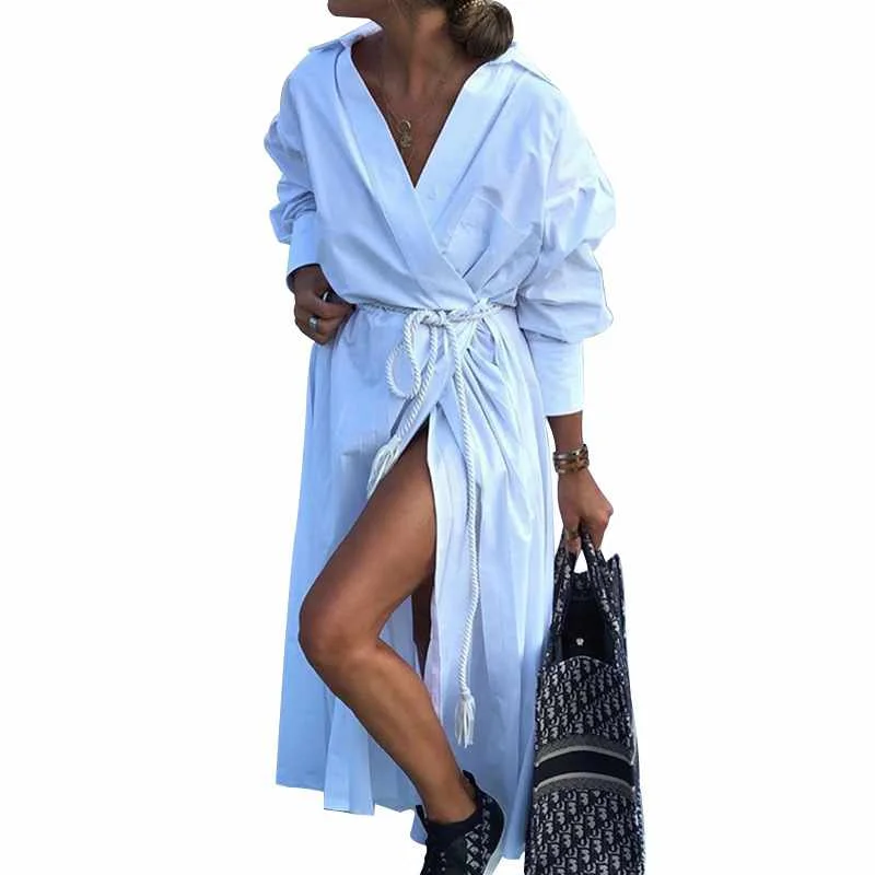 

Fashion Long-sleeved Mid-length Dress For Women Elegant Solid Color Shirt Dress, Picture color