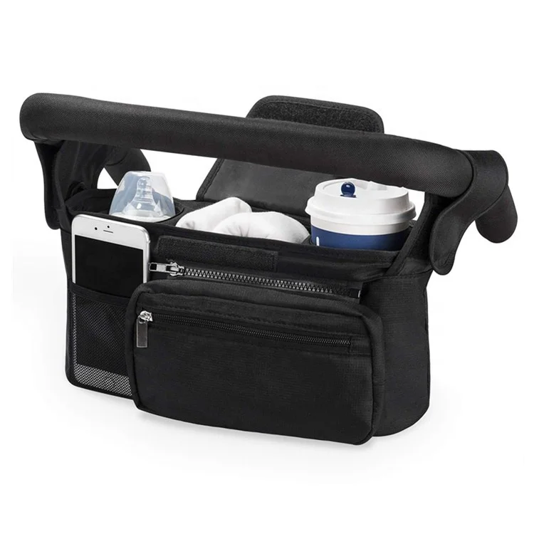 

Polyester hanging universal stroller organizer diaper caddy, Black