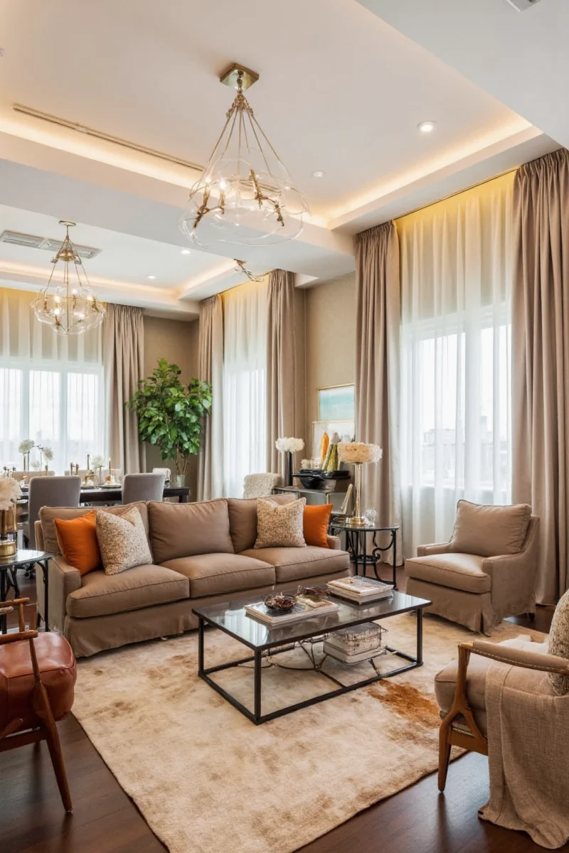 Built-in cabinets in a big living room