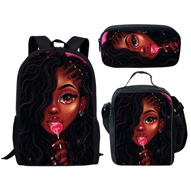 

Kids School Bag Children Black Art Afro Girls School Backpack Students 3pcs/set Shoulder Bookbag Mochila Escolar, Customized