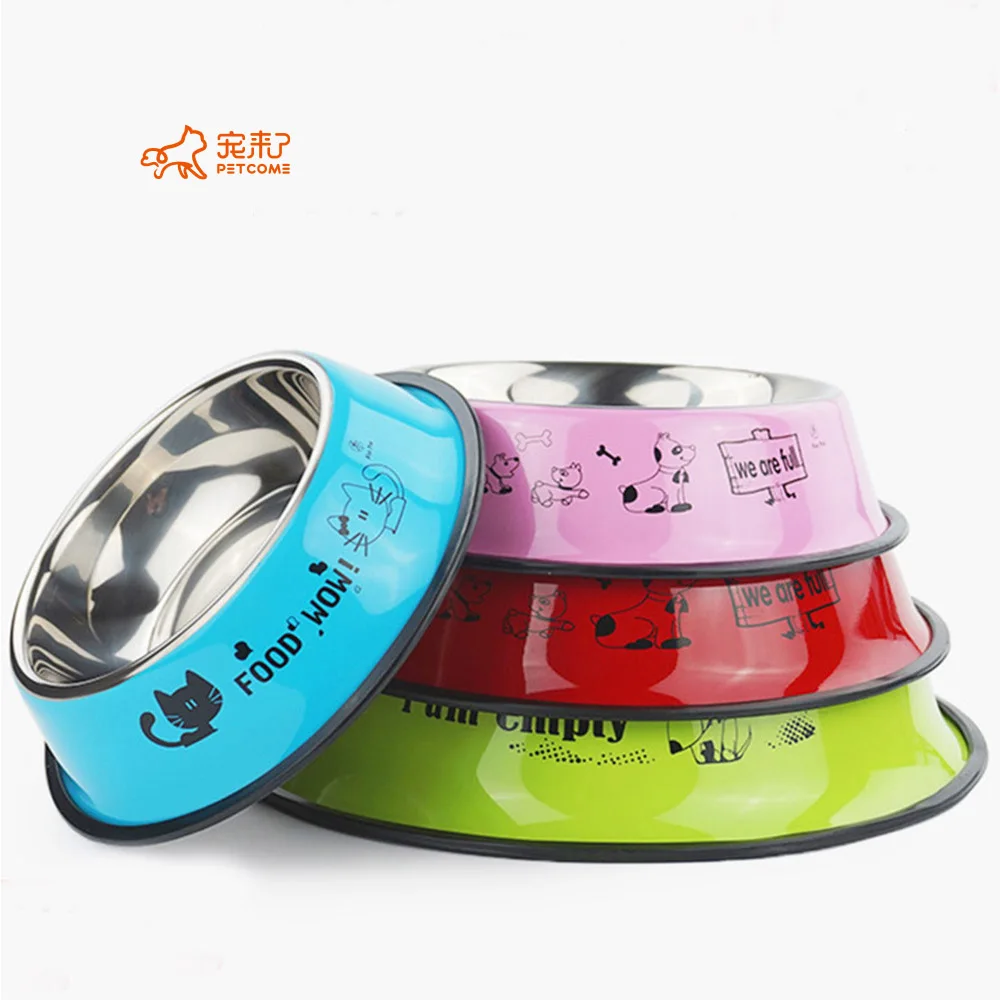 

PETCOME Suppliers Dropshipping Stainless Steel Non Slip Multi Color Print Pet Feeder Dog Bowl Cat, 6 color