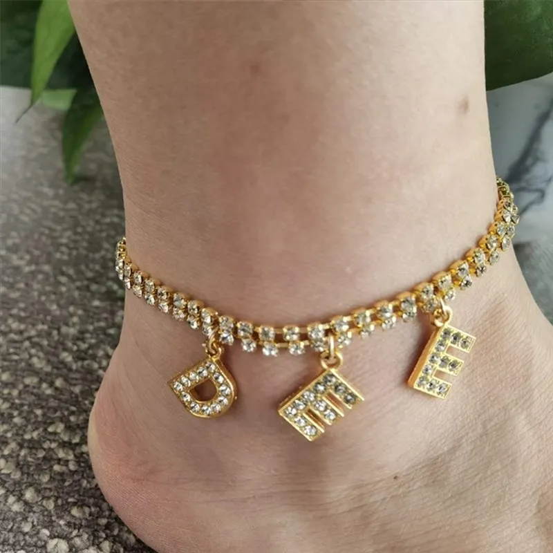 

Custom Cuban Zirconia Iced Out CZ Rhinestone Crystal Letter B ITCH AMOUR Tennis Chain Name Anklet, Picture shows