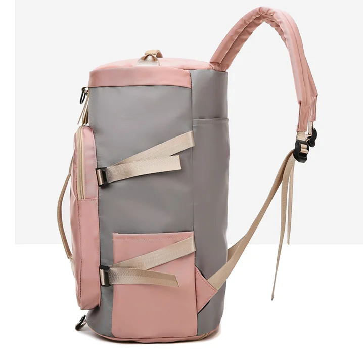 Pink Shoulder Woman Nylon Travel Portable Casual Gym Backpack Shoes