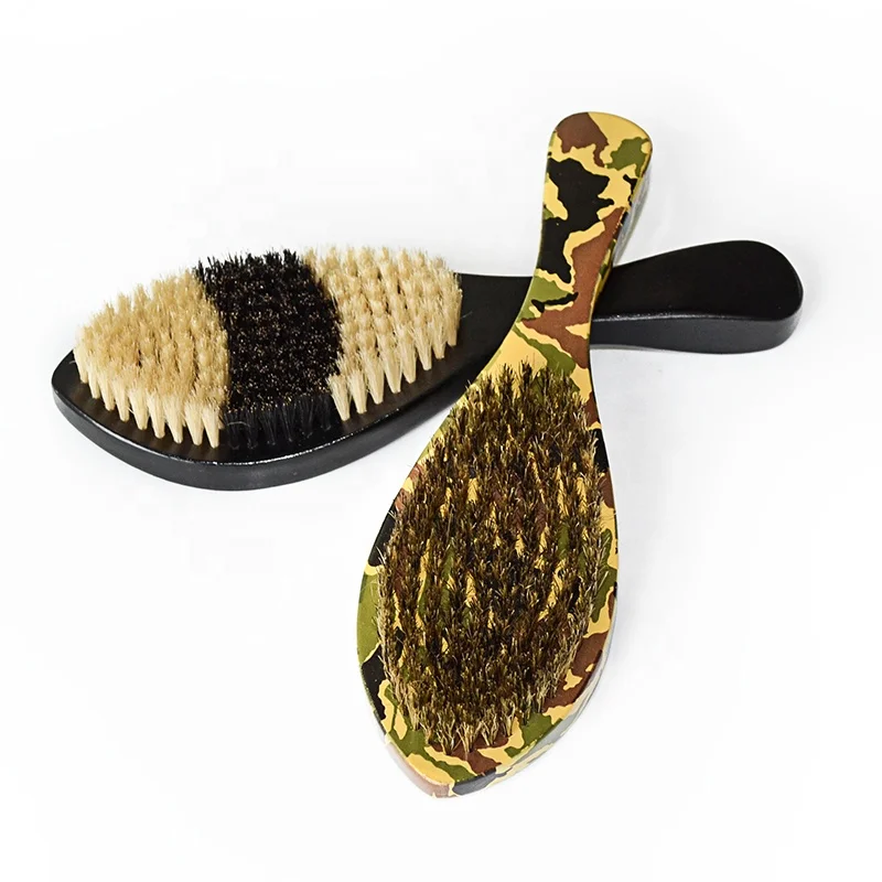 

Customized Logo Wooden Handle Boar Bristle Waved Beard Brush 360 for Men