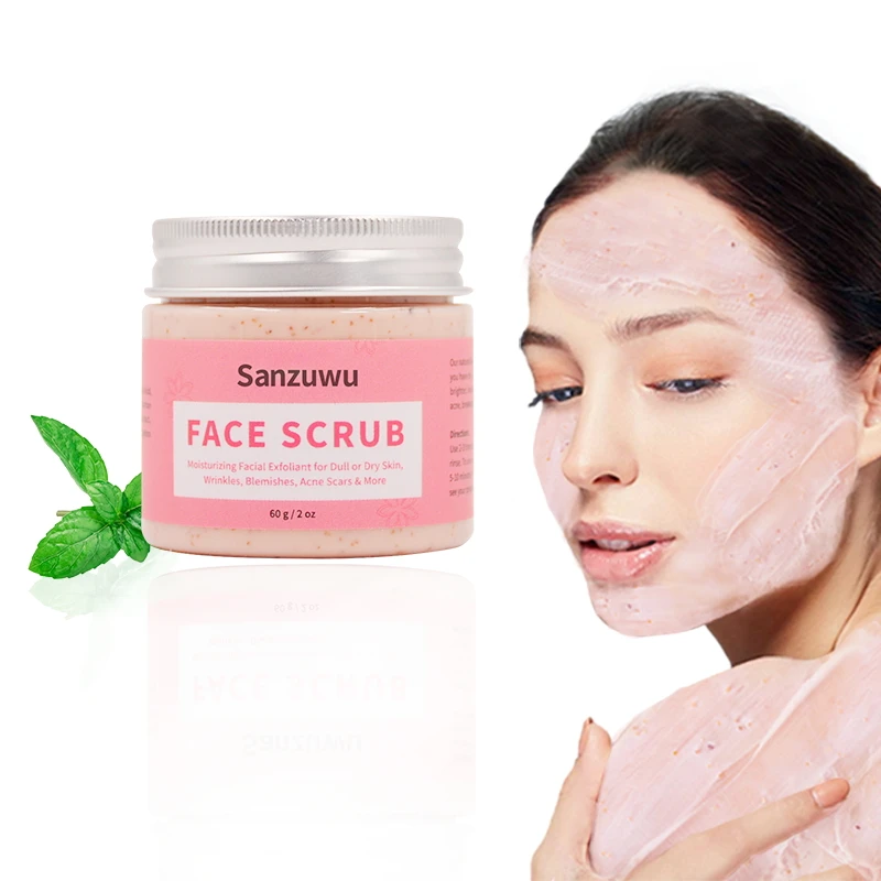 

2021 New Arrival Skin Care Spa Whitening Moisturizing Sugar Face Scrub Private Label Exfoliating Walnut Body Scrub face scrub, Pink