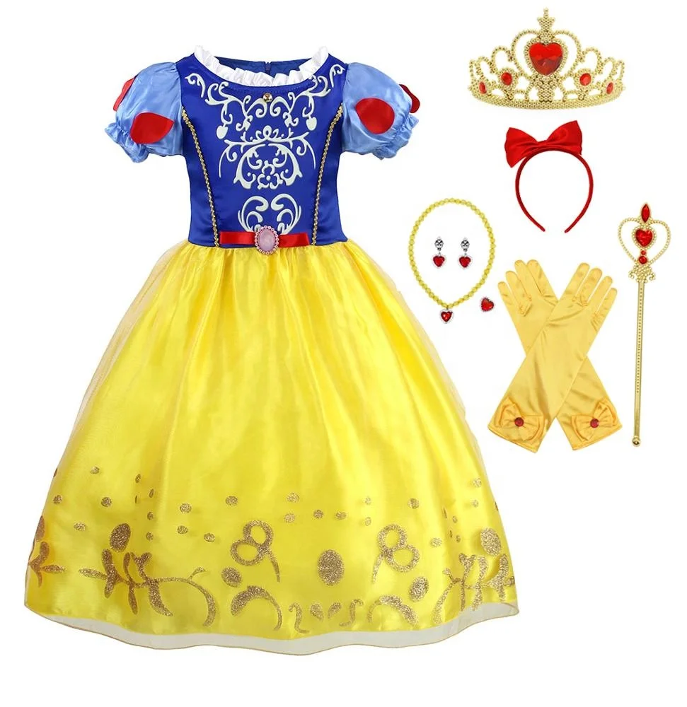 

New Princess Snow White Costume Dress Kids Theme Birthday Party Fancy Dresses Halloween Cosplay Outfits Clothes with Accessories, Yellow