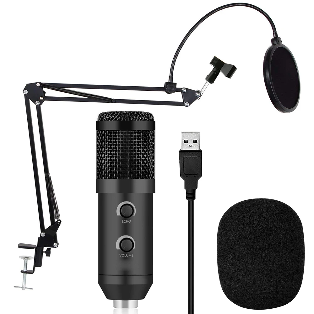 

BM 900 Condenser USB Microphone Studio With Stand Tripod And Pop Filter Mic For Computer Karaoke Pc Upgraded BM 800, Black