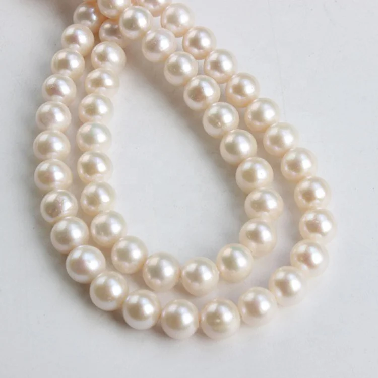 

Zhuji China 6-12mm white B-5A Fresh Water Pearl Strings Chain Natural Round Pearl Strand for Women Necklace, White color