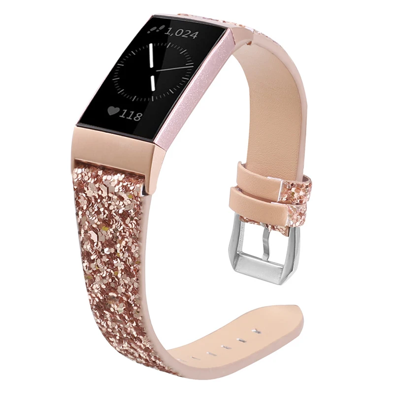 

Fashion shinny bling glitter leather band strap for fitbit charge 3 4