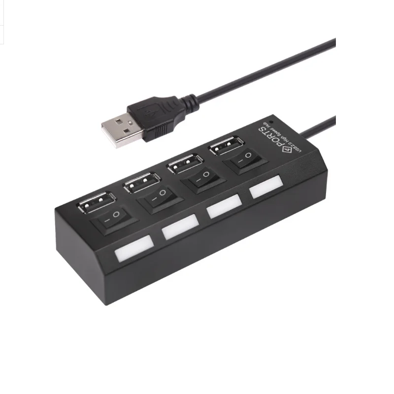 

Bajeal high-speed transmission ABS plastic black/white individual switch LED indicator light 4 port USB 2.0 hub