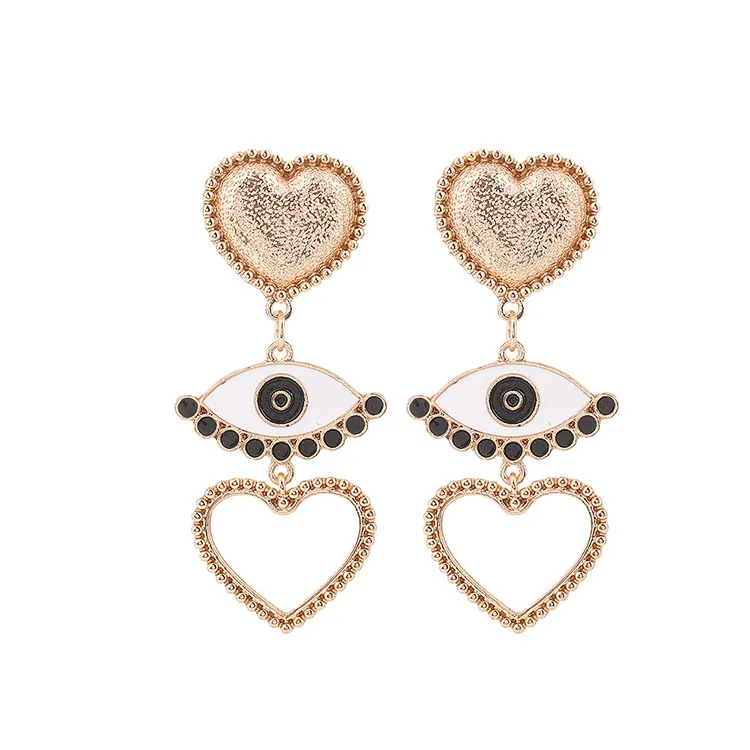 

EM1109 Hot Sale Enameled Eye and Heart Dangle Charm Earrings for Women