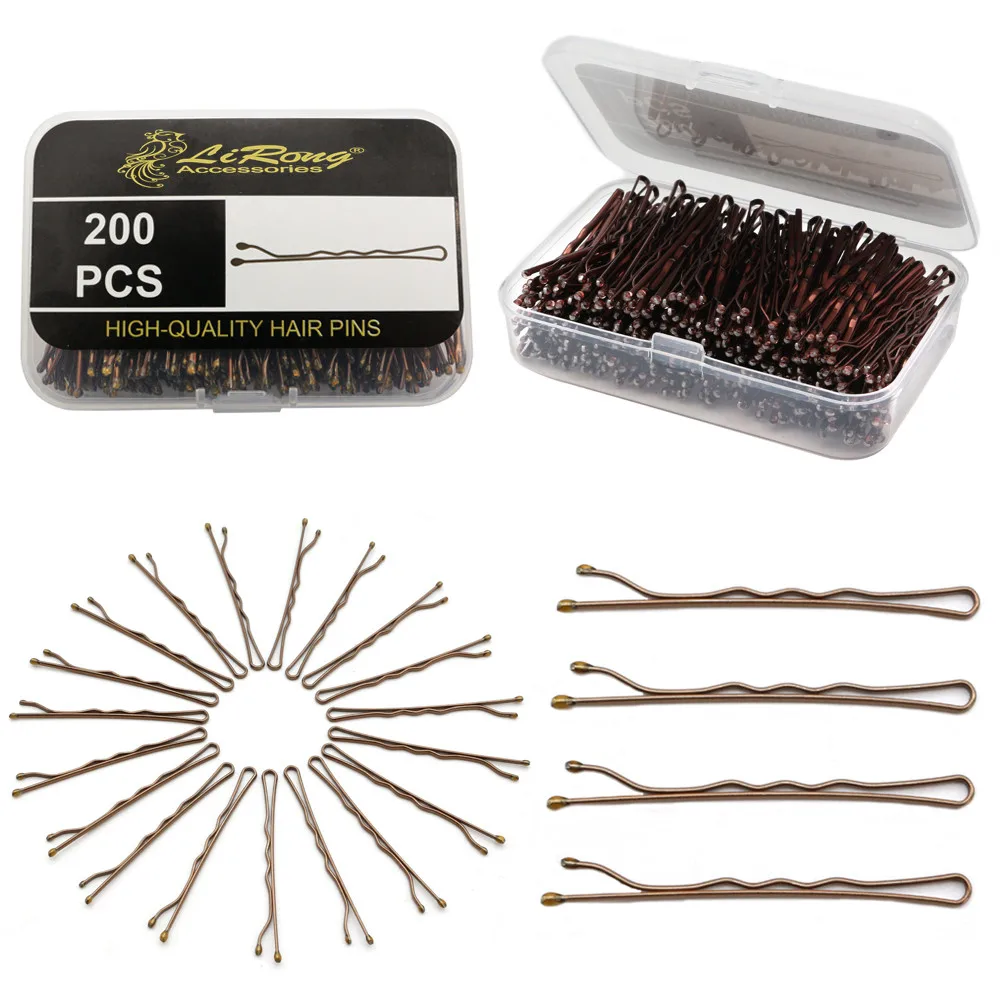
Lirong 200pcs Metal Bobby Pins Black Hair Clips grips with box for Hair Decoration (Brown/Box) 