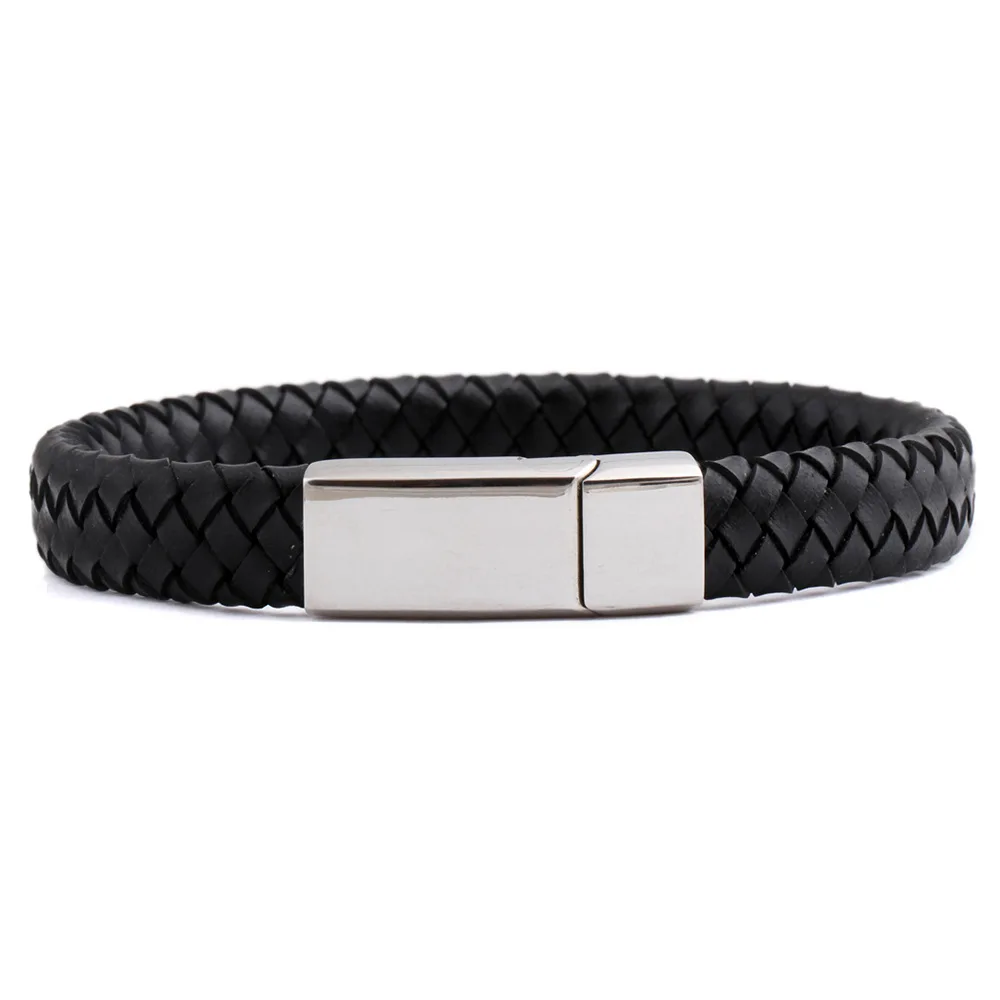 

Fashion Leather Bracelets Jewelry Stainless Steel Braided Leather Bracelet for Men, Black