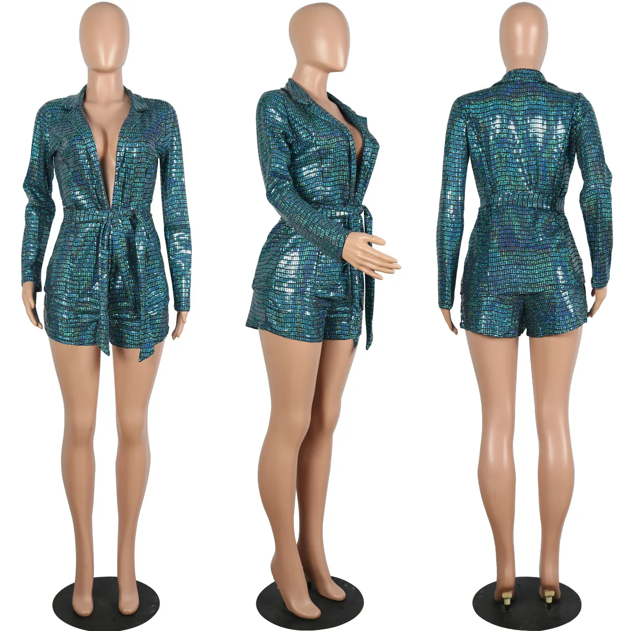 

Fashion women's sexy sequins bronzing nightclub long sleeve two-piece suit fitness women's clothing, Customized colors
