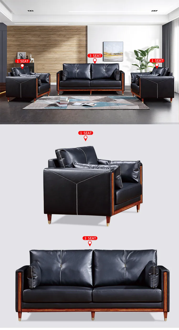 Pengpai Leather Sofas Settee 3 Seater Modern Sofa Set