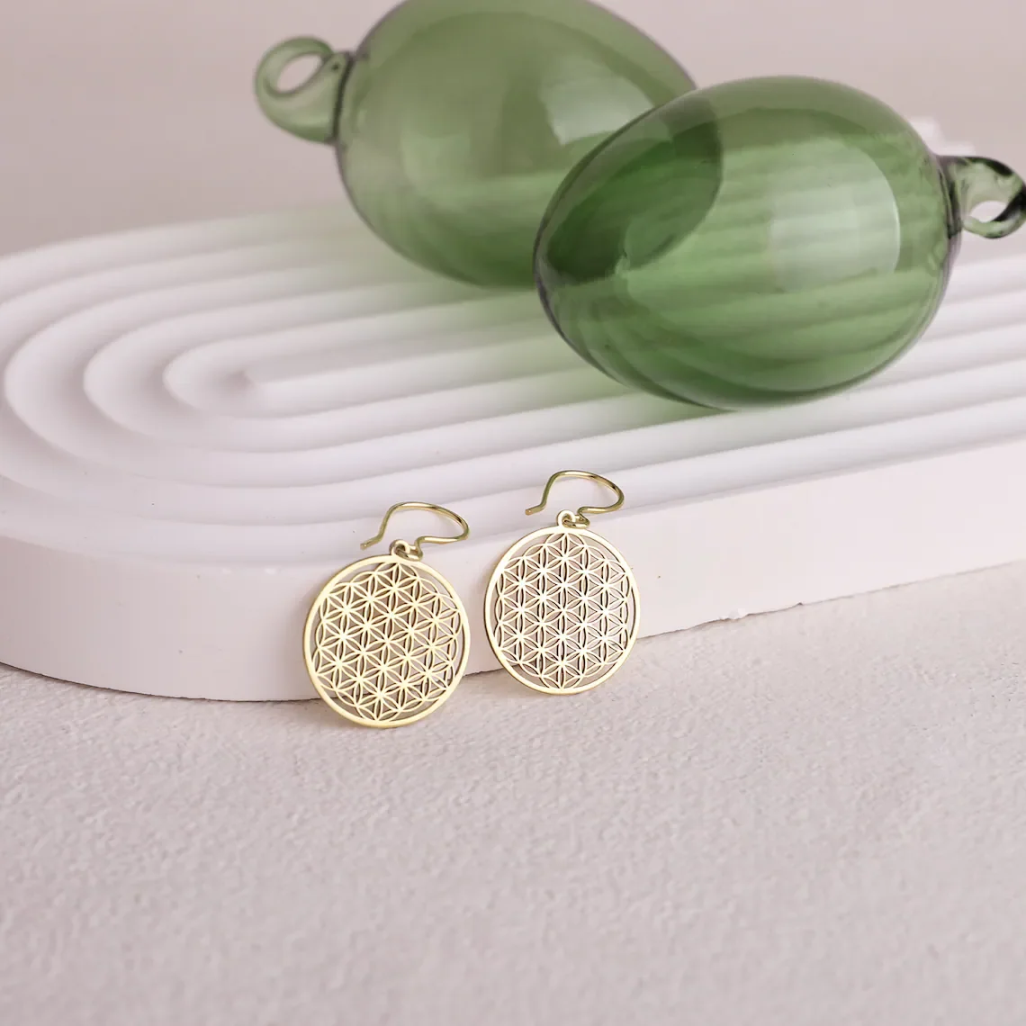 

Ins Fashion 316 L Stainless Steel Dangle Gold Seed of Life Earrings Sacred Geometry Jewelry Flower Of Life Earrings For Women