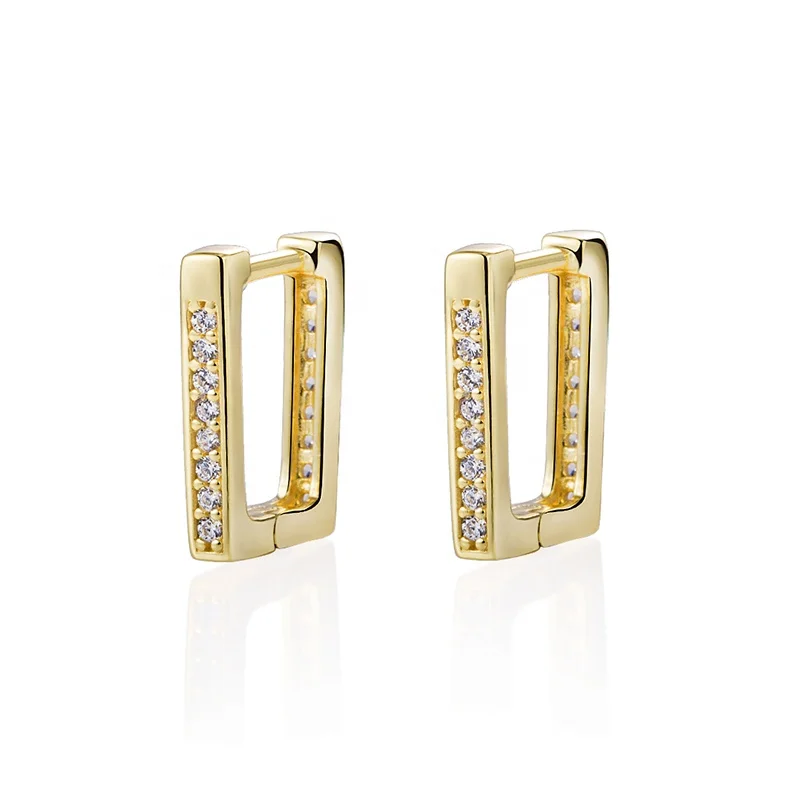 

unique 925 sterling silver huggie hoop 18k gold plated rectangle women earrings