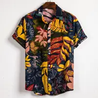 

Laamei 2019 New Arrivals Hot Fashion Summer Mens Leaf Printed Turn Down Collar Short Sleeve Loose Casual Shirts