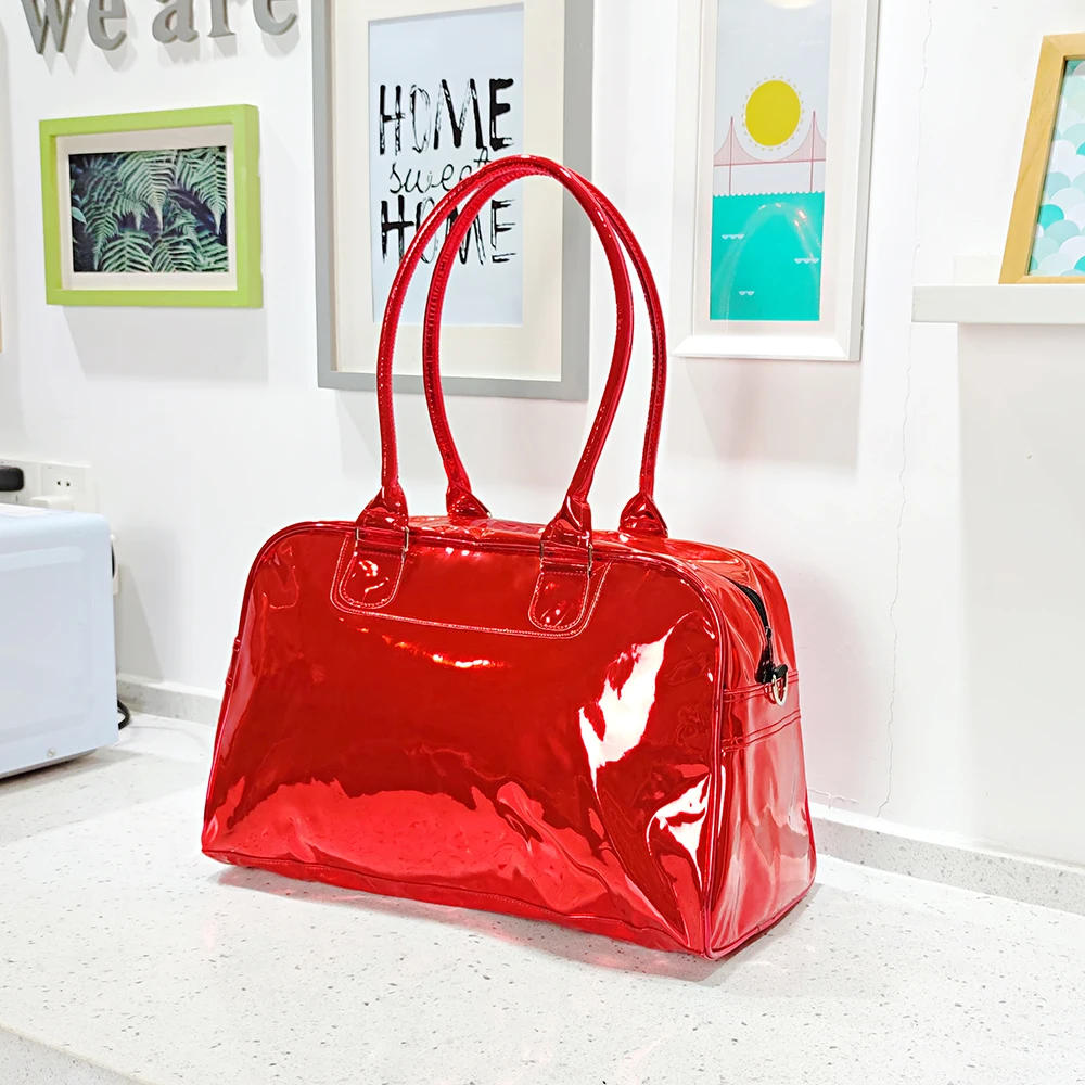 

private label handbags luxury glossy Waterproof Clutch Women Shell shoulder Duffel Bag holographic weekender spend a night bag