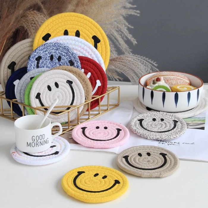 

Smile cotton cotton thread cute heat pad mats & pads coasters custom, As picture