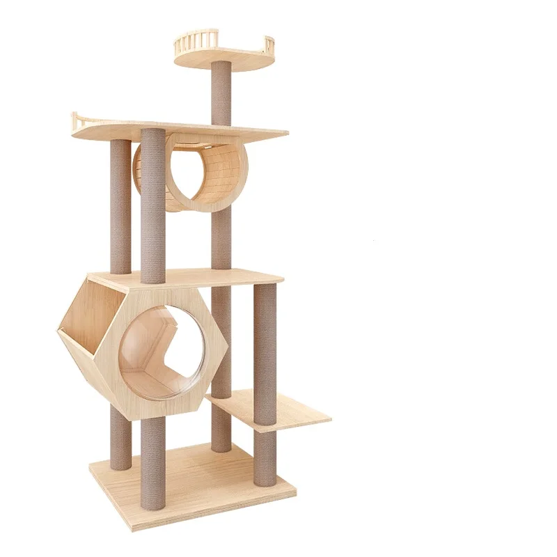 

Luxury Modern Hot Selling Large High Quality cat Climbing Framee Solid Wood Cat Condo House Cat Tree, Yellow