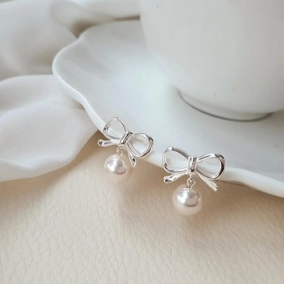 

VIANRLA 925 silver earrings elegant bow-knot pearl women gold earrings trendy minimalist jewelry earring