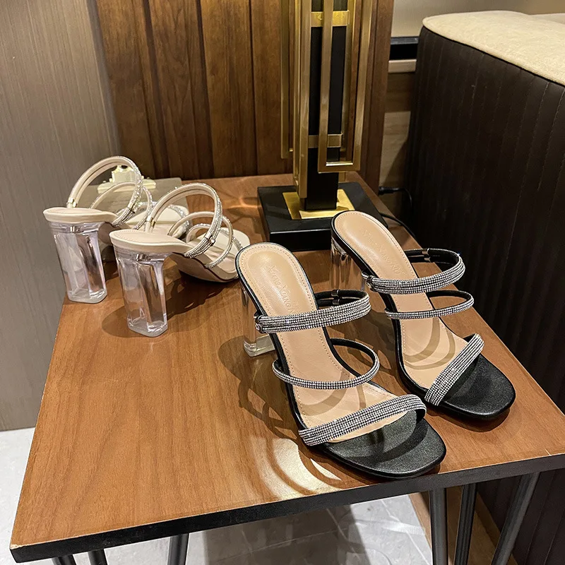 

2021 Sexy Tie Up High Heeled Sandals Women Shoe Jelly Cute Ladies Diamond Slide Sandal Summer Luxury High Heel Sandals For Women