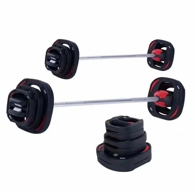 

TPU Rubber Weights Plate 20kg Hard Chrome Rod Weight Lifting Crocodile Mouth Barbell Set