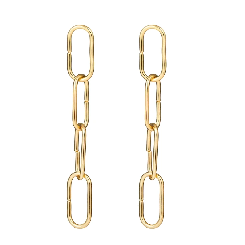 

Trendy Simple Design 18K Gold Plated Long Link Chain Dangle Earrings for Hip Hop Girls