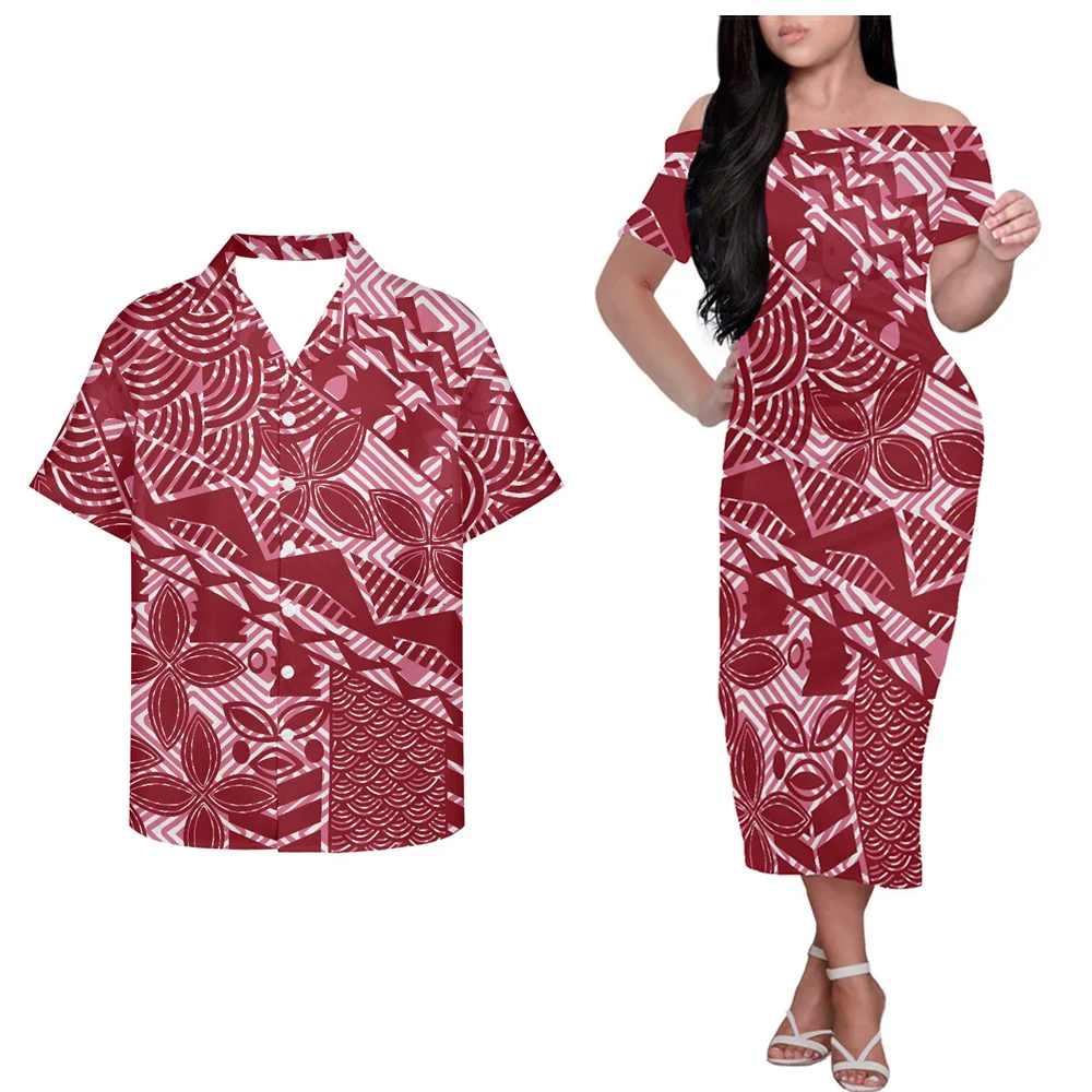 

Drop Shipping Custom Polynesian Samoan Island Tribal Print Sweet Lovers Matching Couples Clothes Elegant Casual Dresses Bodycon, Customized color