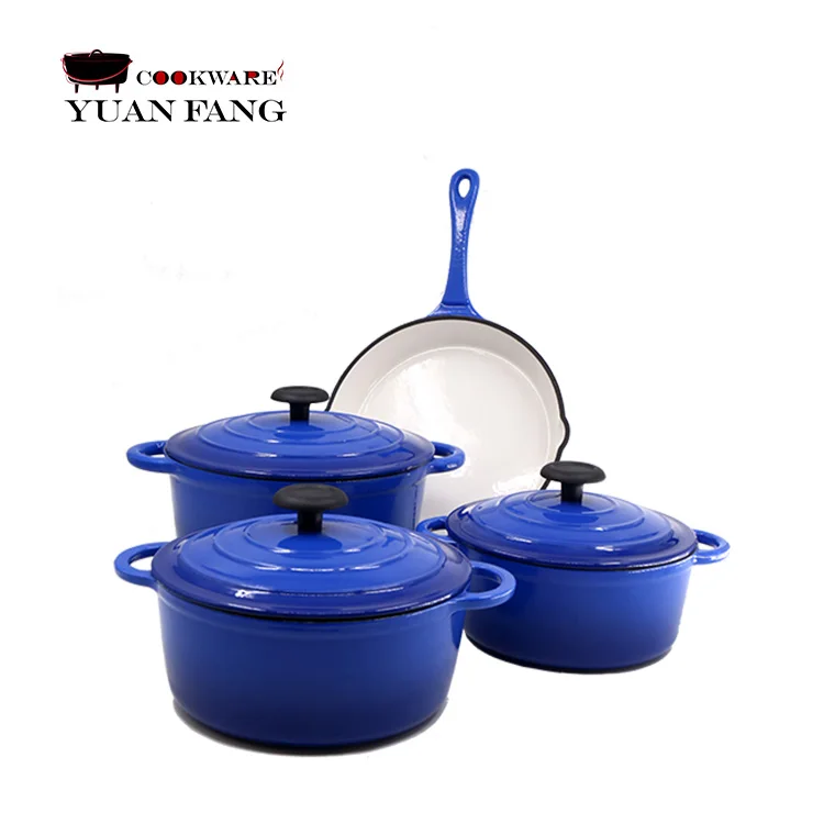 High Quality Blue Cast Iron Cookware Wholesale Cooking Nonstick Enamel Cast Iron 7pcs Cookware
