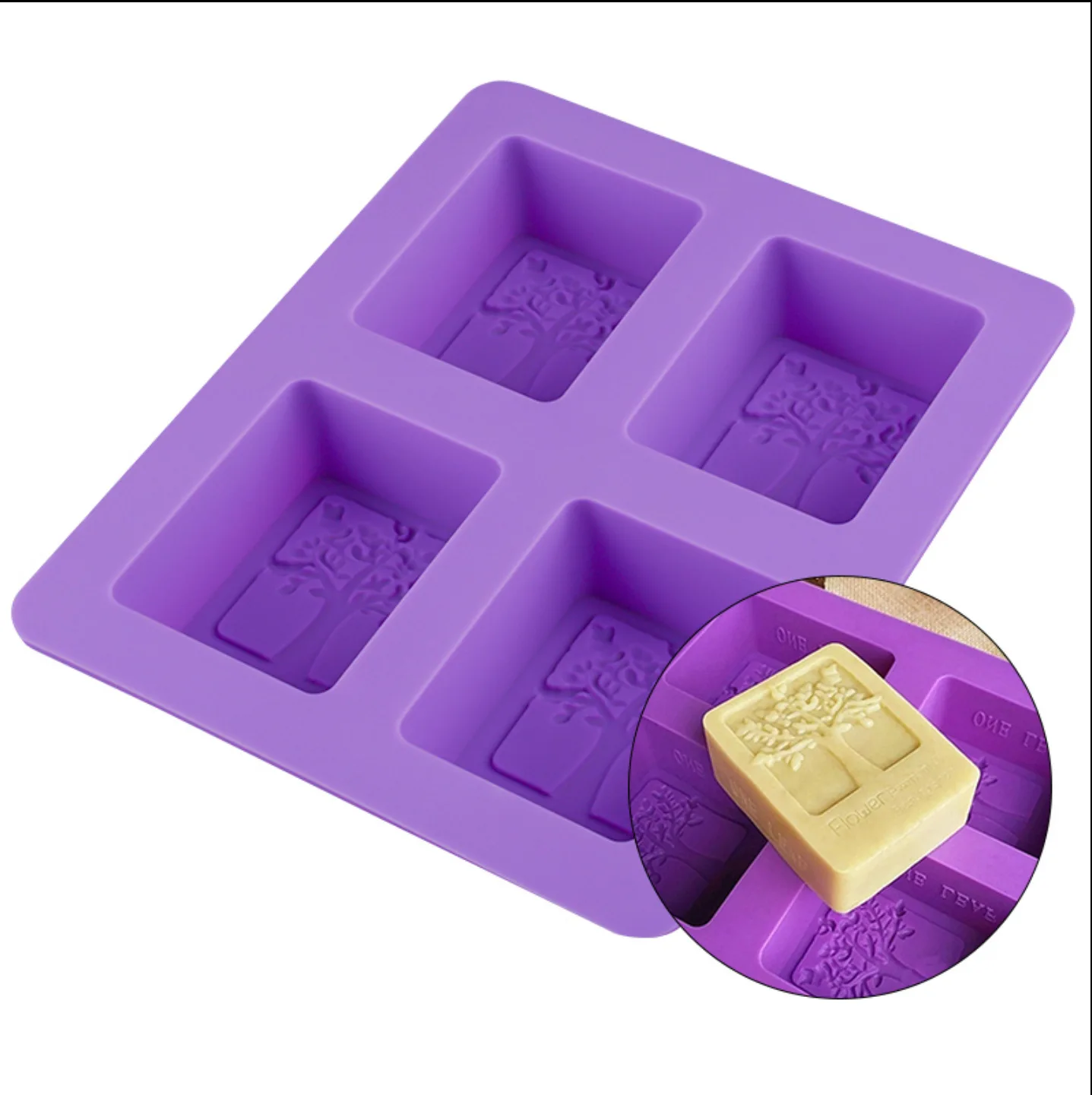 

1537 4-cavity happiness tree-shaped handmade soap silicone mold DIY baking cake candle mold, Purple