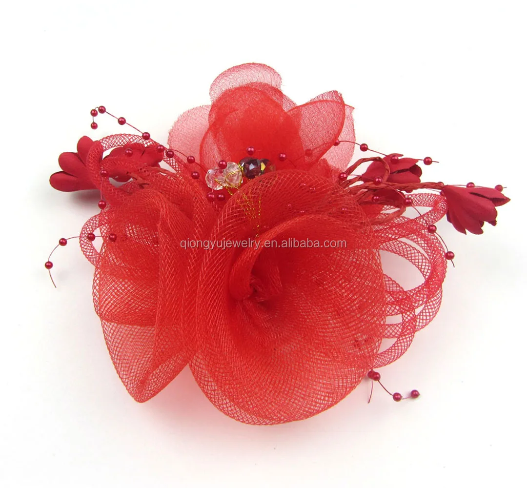 Women Fascinator Hat Flower Bead Veil Party Wedding Dancing Clip Brooch