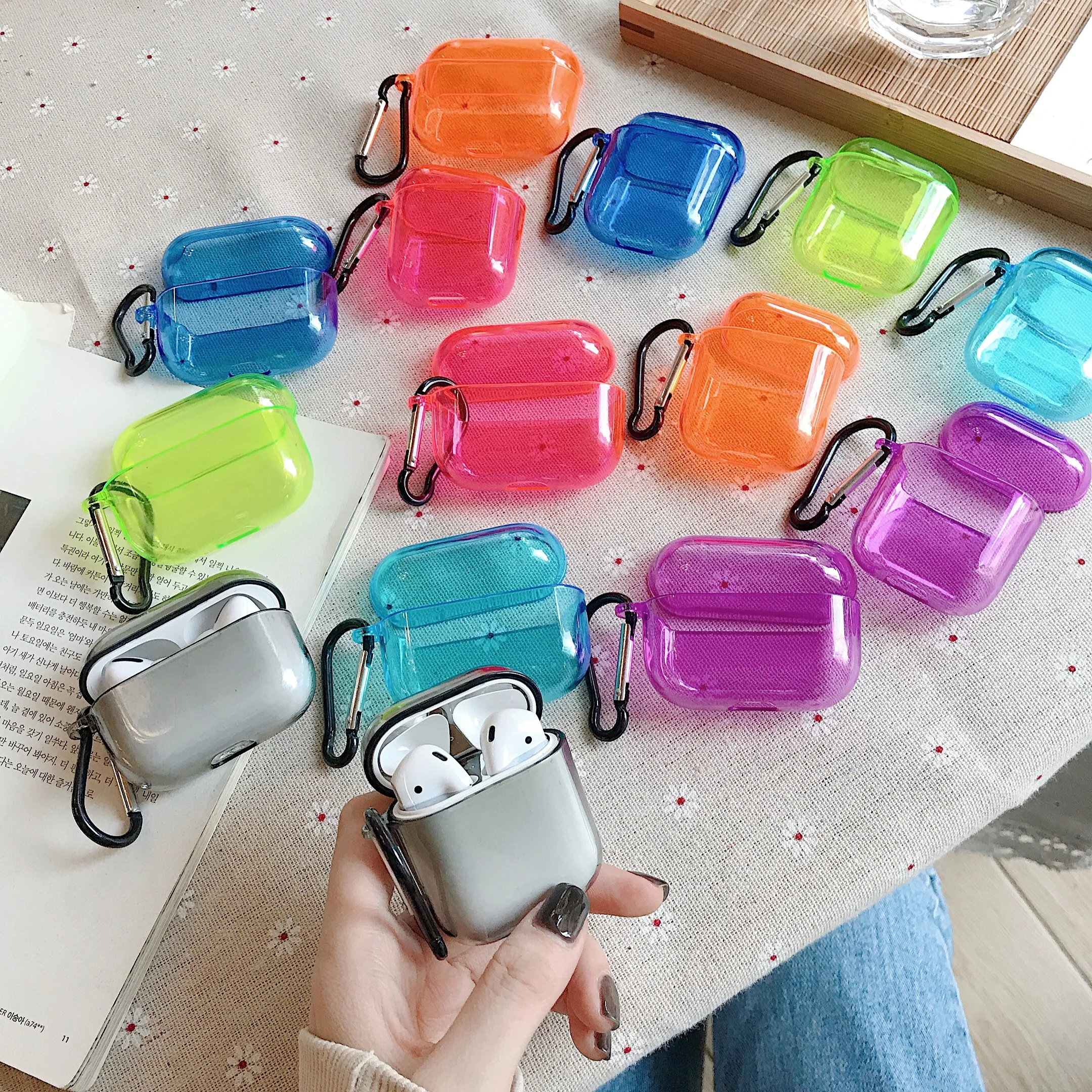 

For Airpod Case Neon,Ultra Slim Candy Color Transparent Clear Hard Pc Earphone Protective Case Cover For Airpods 1 2 Pro Fundas, Orange,blue,sea blue,purple,rose red