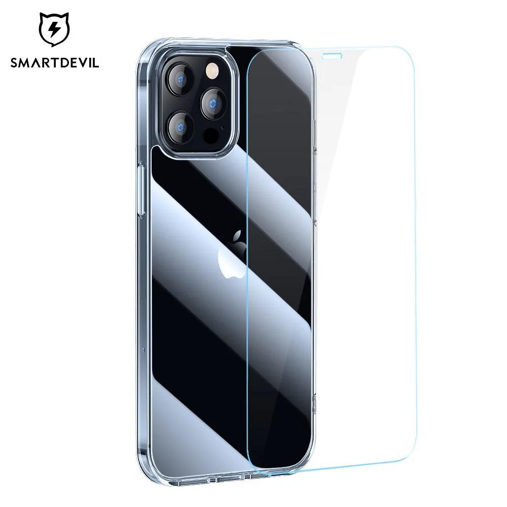 

SMARTDEVIL High Transparency Clear Glass Case For iPhone 12 Mini 12 Pro Max 12 Soft Edge Anti-drop 9H Diamond Phone Case, Transparent