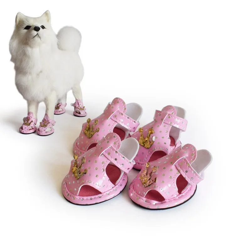 

PU Leather Soft Sole Pet Dog Summer Shoes Non Slip Pet Crown Sandals for Dogs