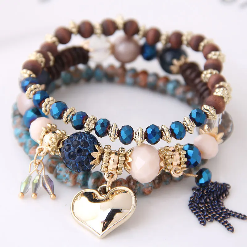 

2021 Romantic Tassel and Heart Charm Bracelet DIY Style Fashionable Bohemia Jewelry Fast Ship Time Natural Stones Bracelet, Gold color