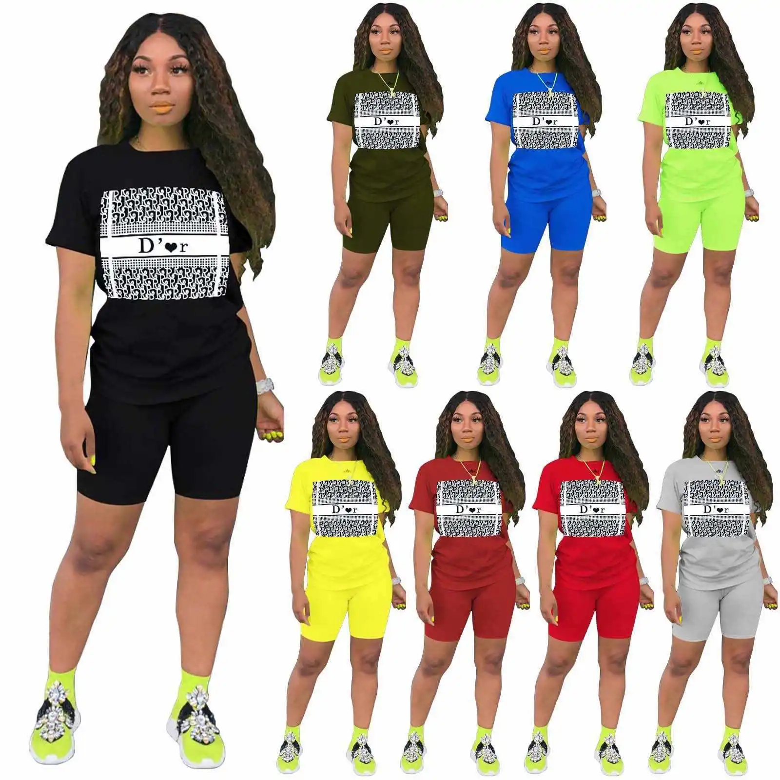 

Ckfashion Fashion 2021 Summer 2 Piece Set Women Clothing Printed Tshirt And Shorts Two Piece Pants Set
