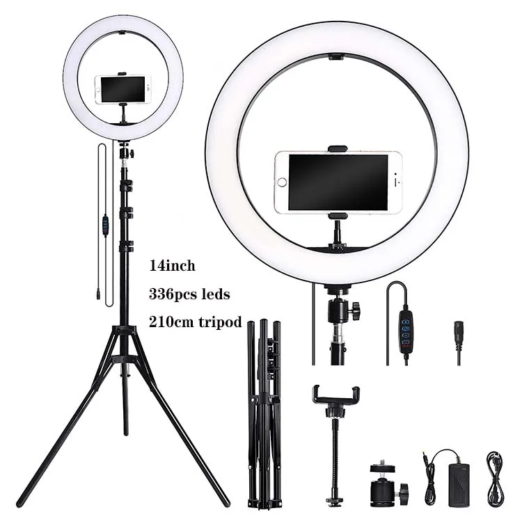 

tiktok ring light stand 14inch 36cm 336 pcs leds selfie ring light with tripod stand make up youtube live beauty, Black