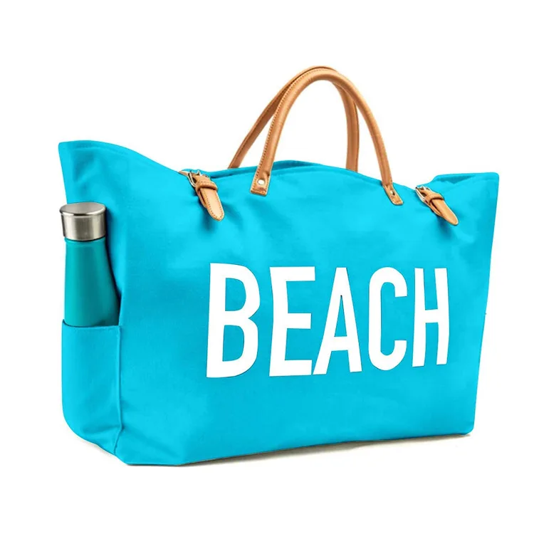 

Wholesale fashionable canvas tote sport bag with leather handle, Customized color