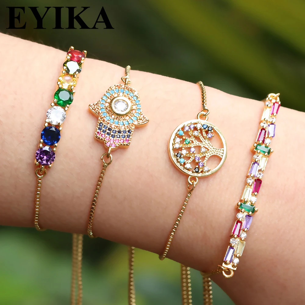 EYIKA In stock ! wholesale brass rainbow color cz bracelet music festival style bangle girl jewelry party queen