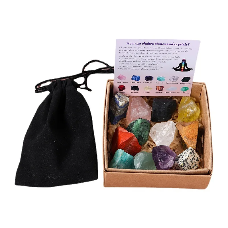 

Git box chakra A set of 12 Natural crystal yoga stone relaxing set Healing Crystal Stone Set meditation heading stones