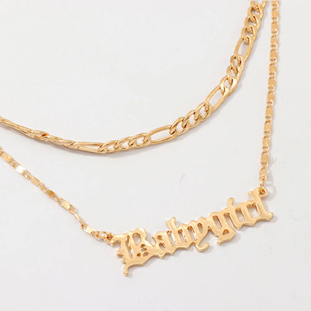 

alloy with gold color cuban chains double layered babygirl plate necklace jewelry