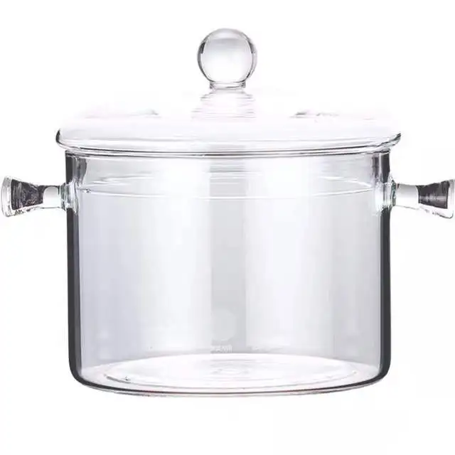 
Heat Resistant Thickening Glass Borosilicate Glass Cooking Pot with Cover 