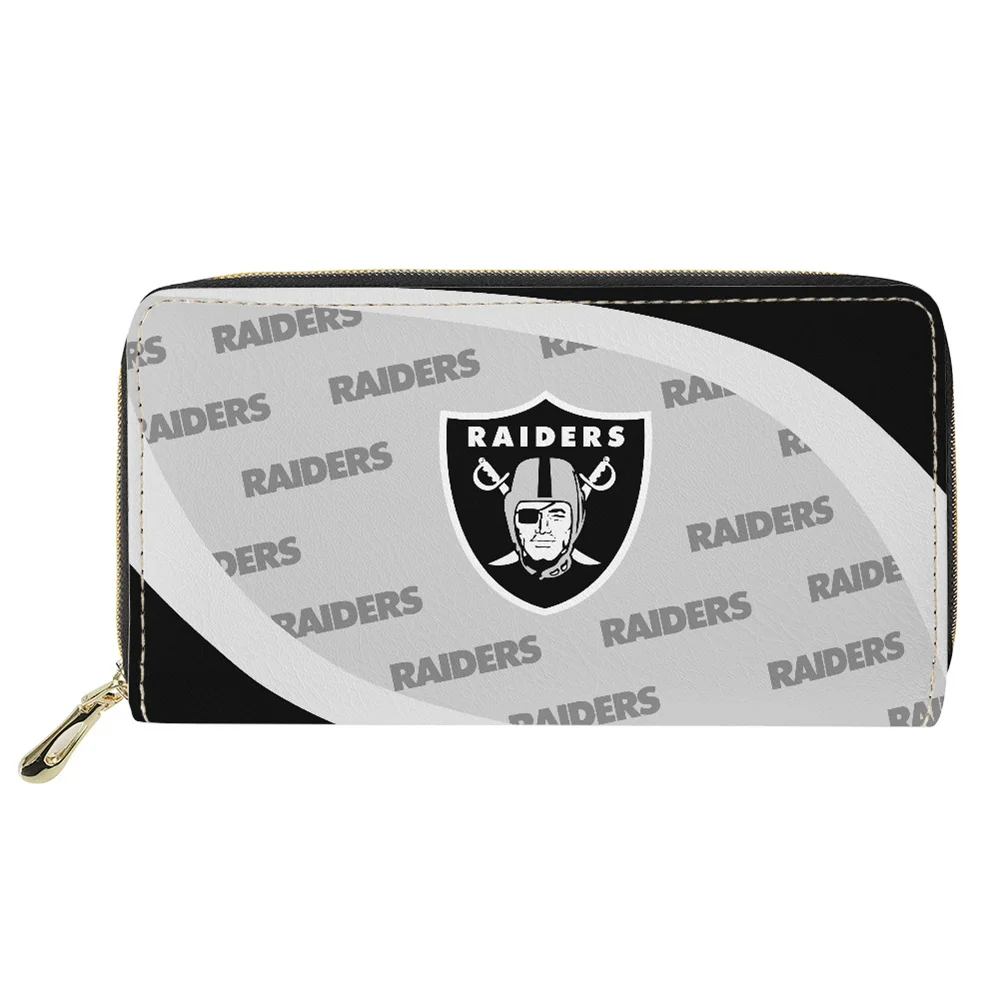 

POD Oakland Raiders Credit Card Holder Long Wallets National Rugby Union Zipper Purse Custom Logo/Color PU Leather Tote Bags, Customizable