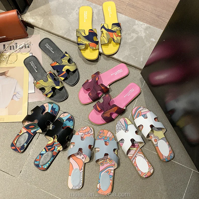 

40color Hot candy colors H style classics women flat sandal pu leather flat slipper fashion beach shoes slippers 35-40 wholesale
