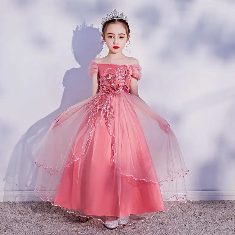 MQATZ New Fashion Kids Frock Designs Pictures Girls Wedding Party Long Ball Gown Dress LP-213, Red,pink,navy blue ,champagne